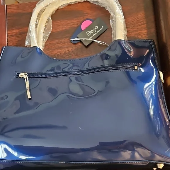 Beijo Glossy Blue and White Tote - Picture 2 of 6